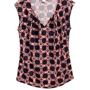 Liz Claiborne-Navy Blue, Orange & White Sleeveless Top